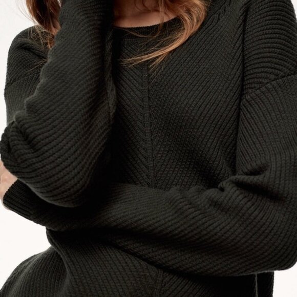 Aritzia Wilfred Free Isabelli Merino Wool Chevron Pullover Sweater Dark Green - Picture 3 of 9